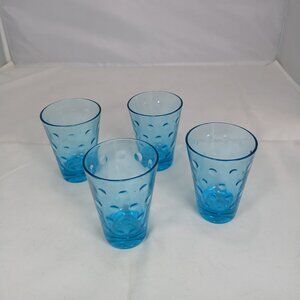 Hazel Atlas Capri Dots Turquoise Whiskey Glass 3.6" Mid-Century Modern Set of 4
